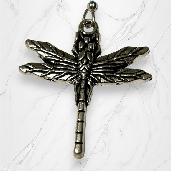 Hand Crafted Earrings Dragonfly Rose Dangle Silver Blue Pierced Long - Picture 3 of 7